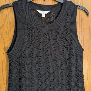 Textured Stitch Crochet Sweater Dress, Lined, Midi, Black, Size Medium.